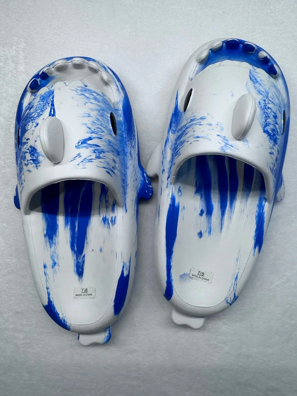 Blue & White Shark Slides Size 7/8 Novelty Shark Pool Beach Sandals